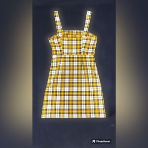 DIVIDED yellow black and white plaid brand new zip up 90s mini dress!
